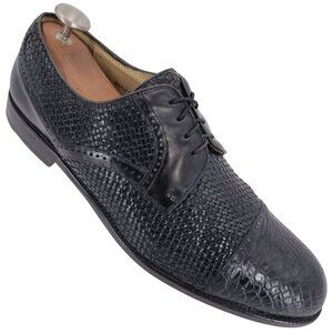 Vintage Mezlan Mens 15M Black Exotic Crocodile Woven Leather Cap-toe Dress Shoes